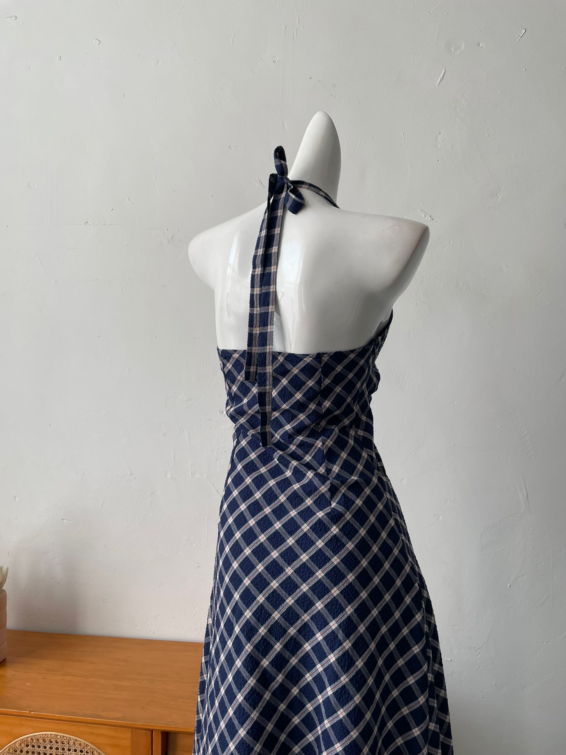 halterneck retro plaid dress