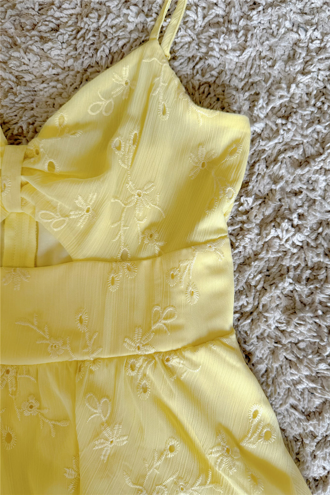 yellow floral embroidery slip mini dress