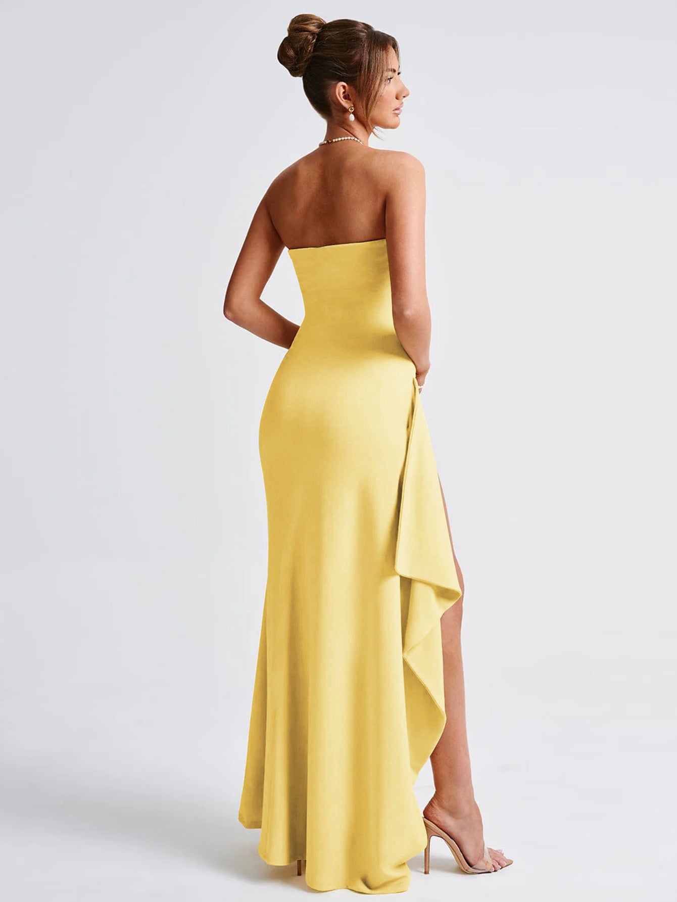 yellow Side-slit irregular bodycon dress