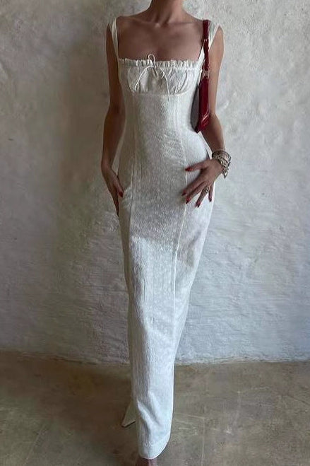 Retro halter bodycon maxi dress in white