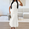 white buttons short sleeves maxi dress