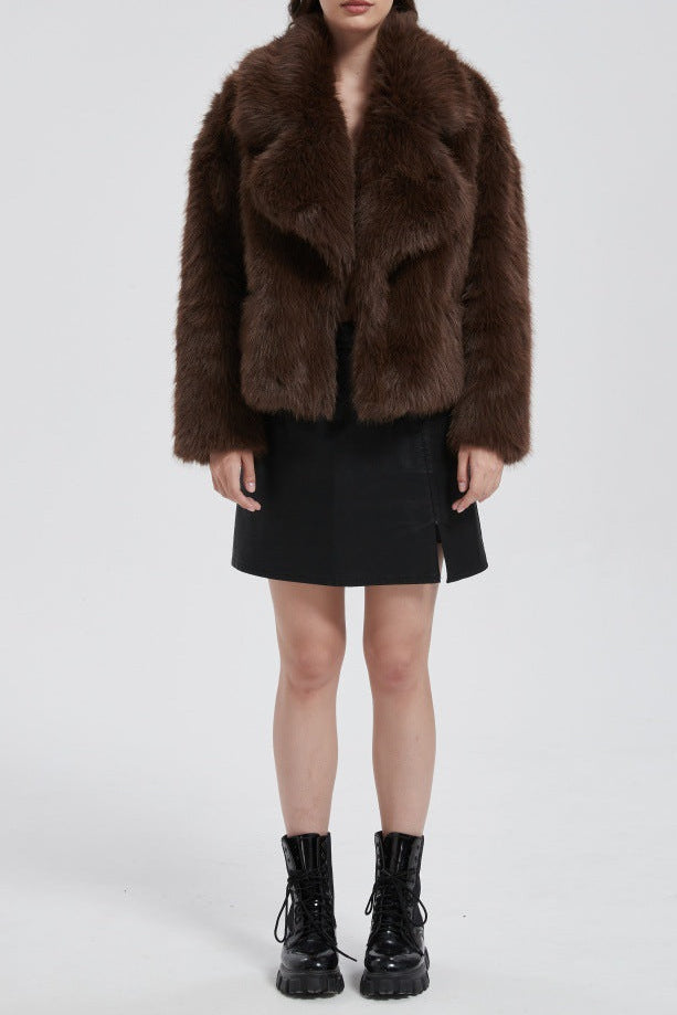 imitation fox fur short fur coat