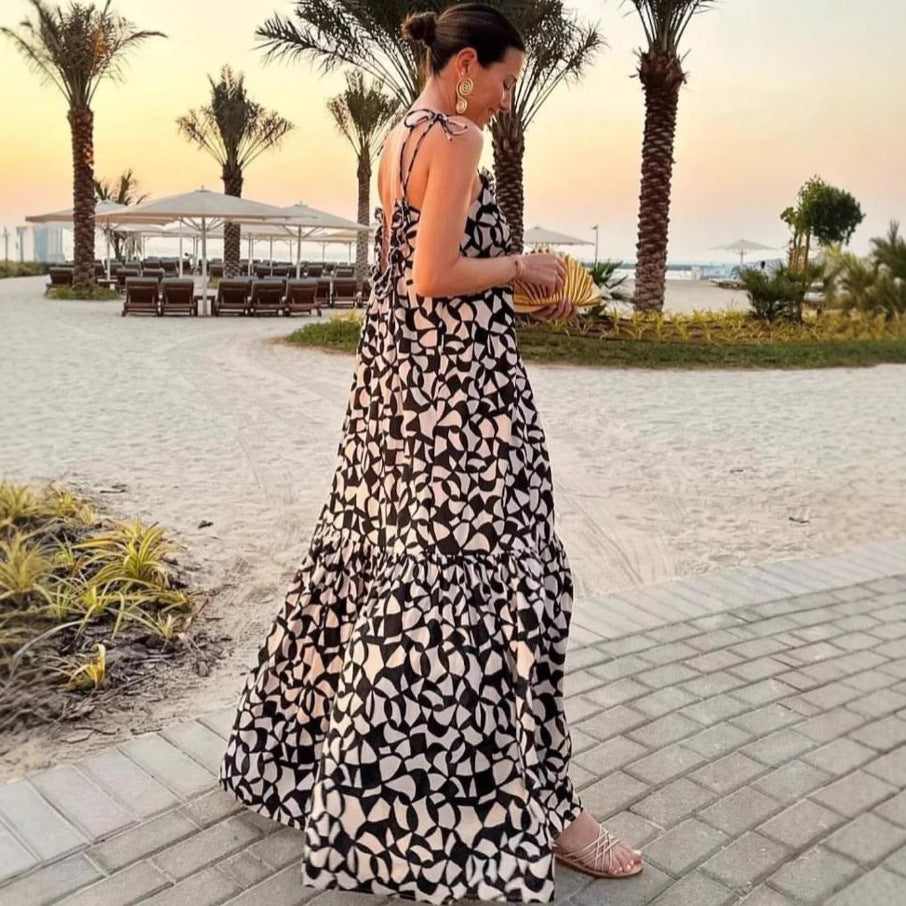 floral Printed backless slip maxi dress