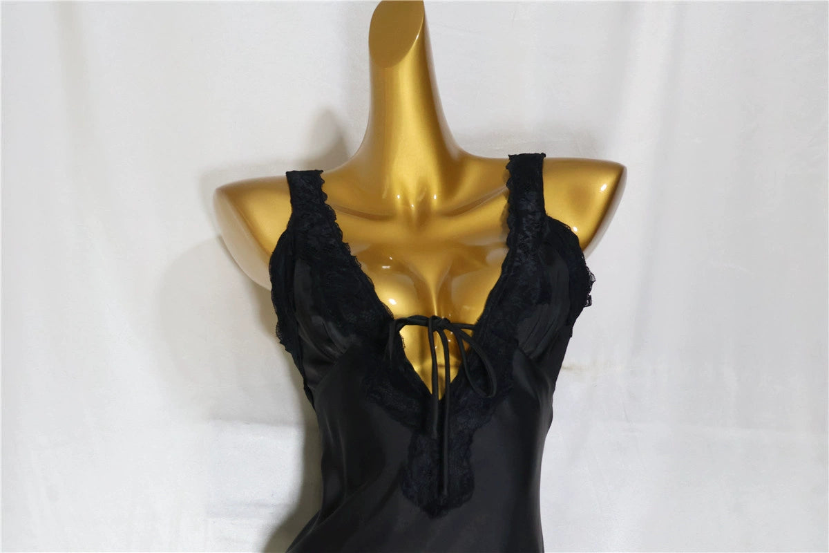 black satin V-neck mini dress