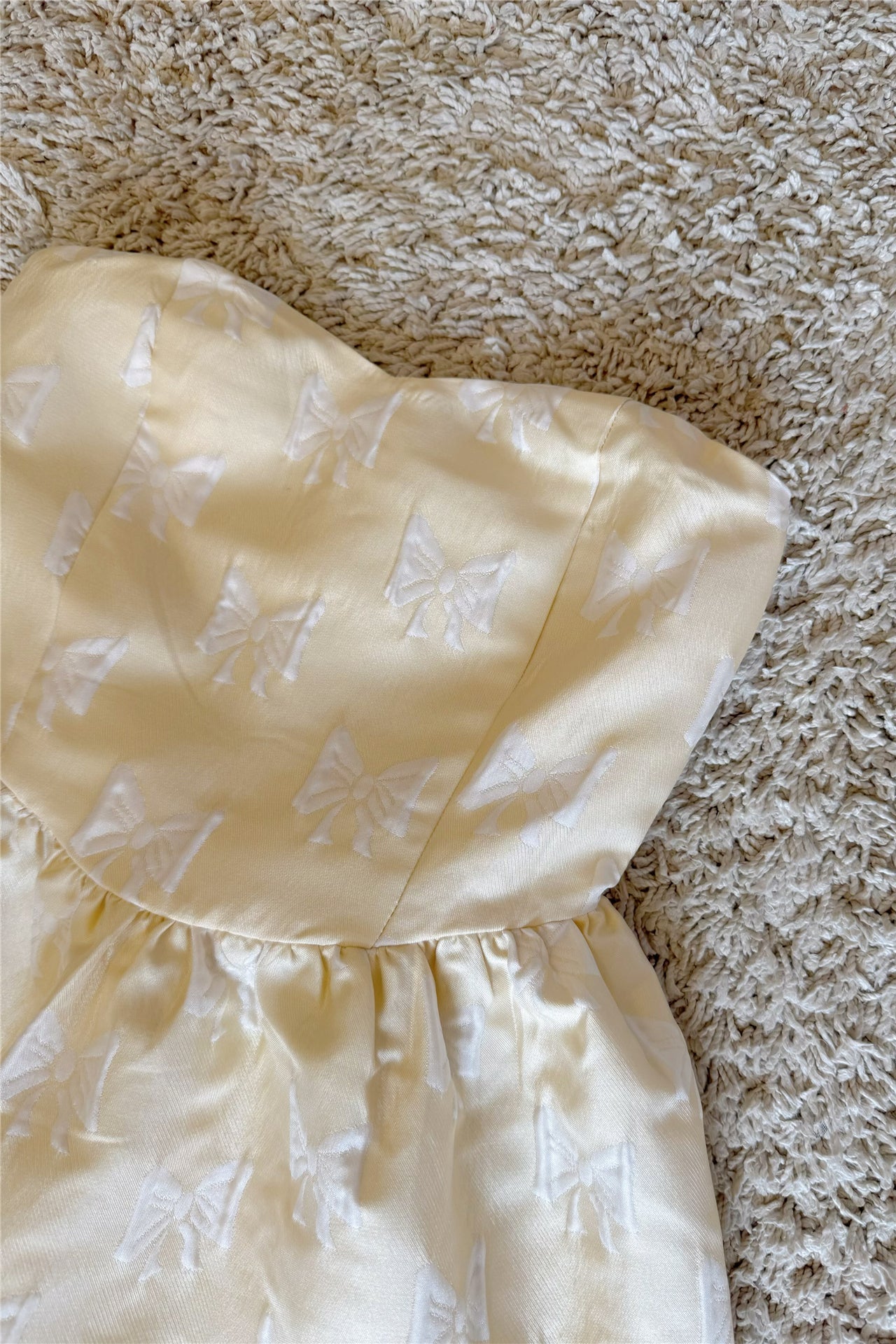 vintage embossed bow glossy bandeau puffy mini dress