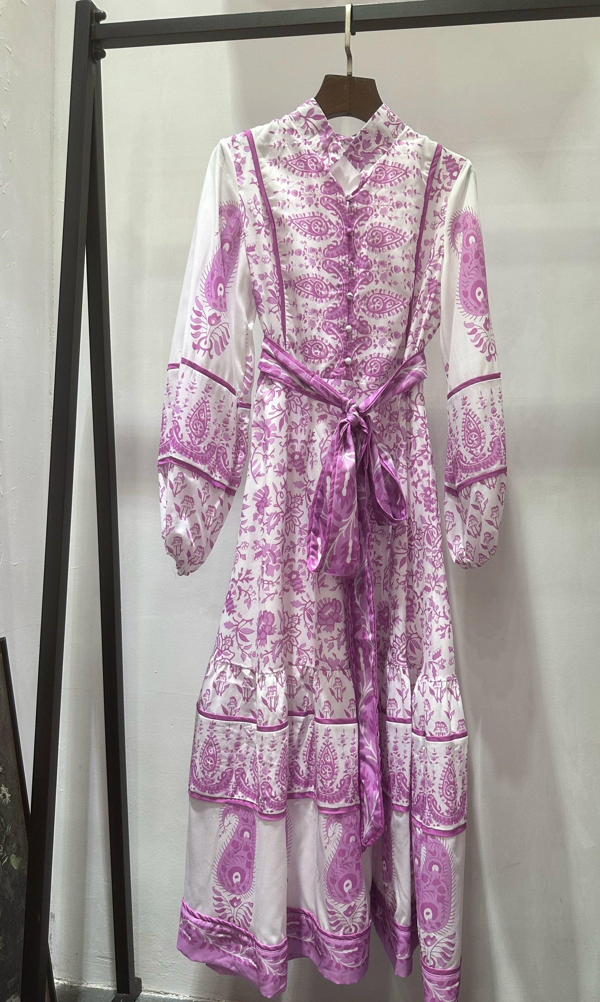 purple floral print midi dress