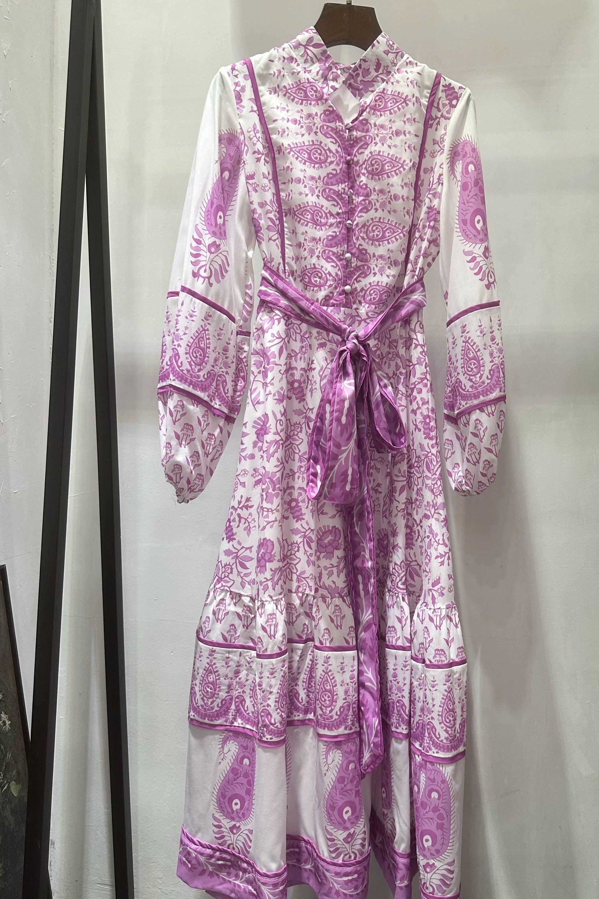 purple floral print midi dress