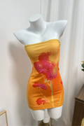 orange flower bandeau min dress