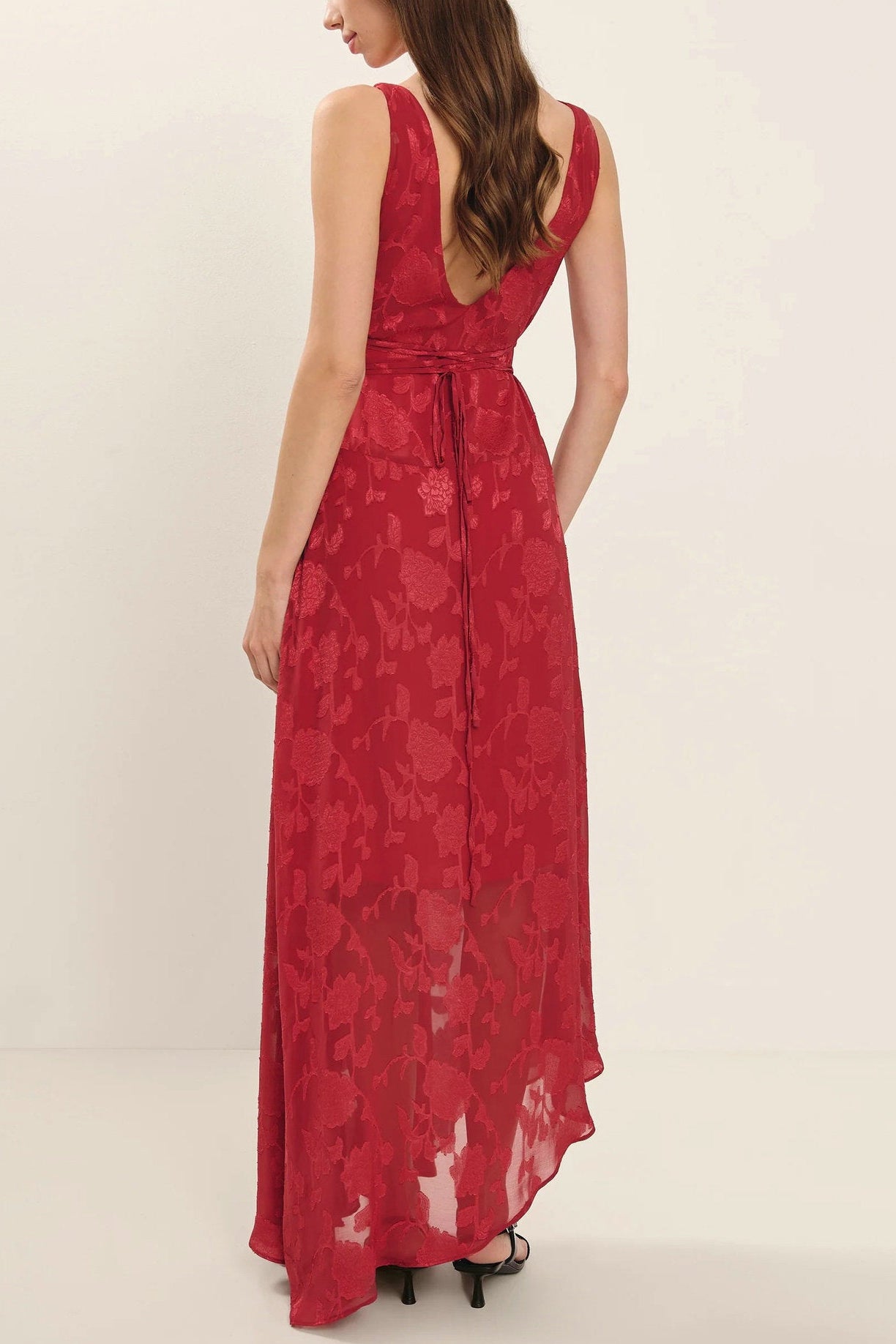 red Lace Backless Jacquard Irregular Dress