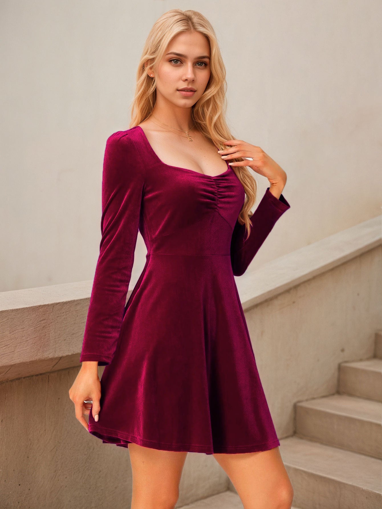 evelyn Burgundy velvet mini dress