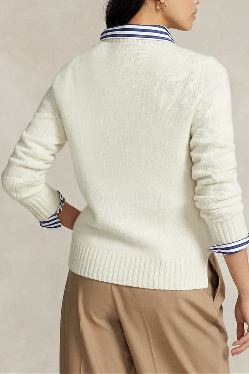 bear embroidered knitted sweater in ivory