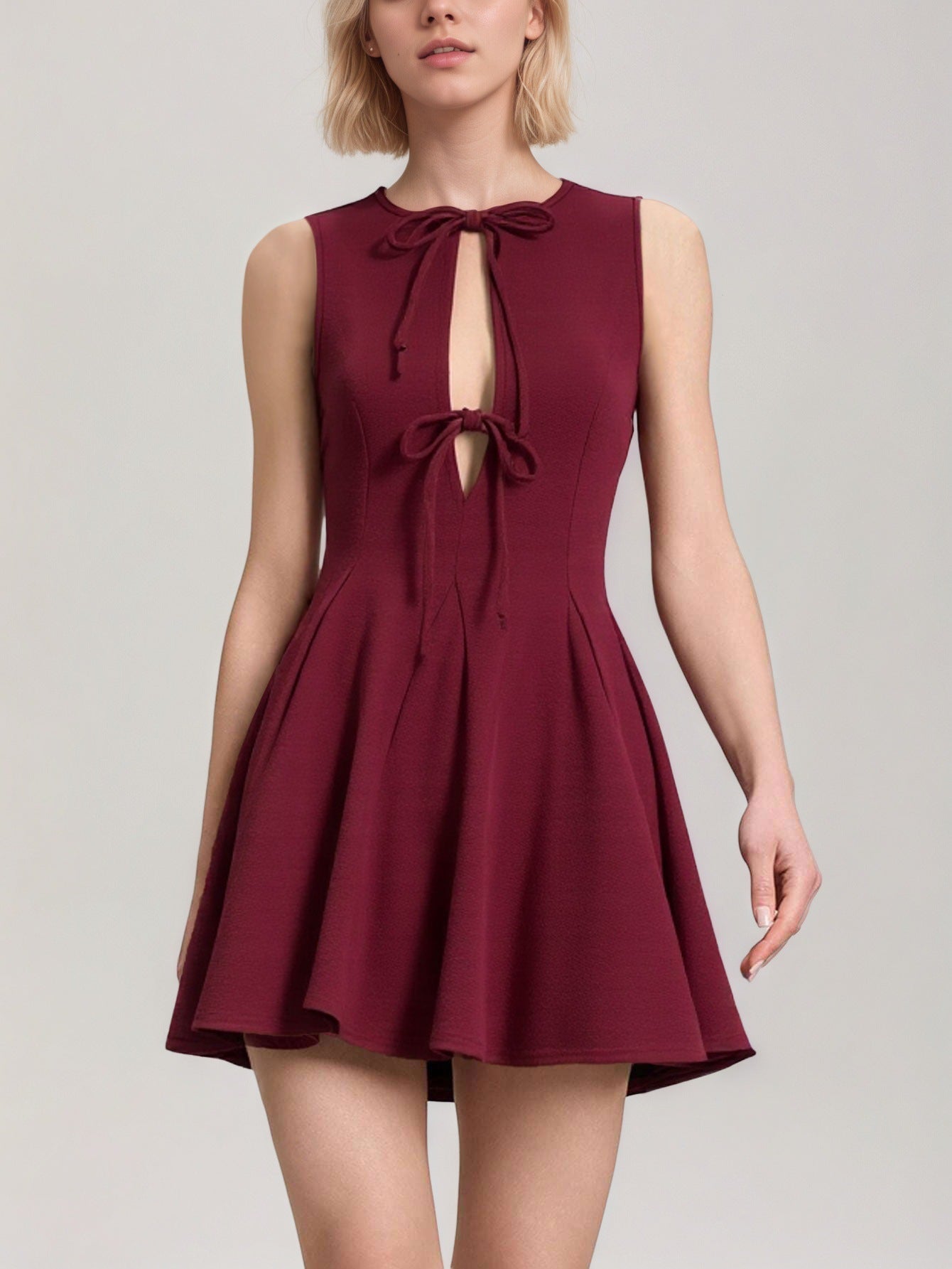 red Bow-trimmed sleeveless mini dress