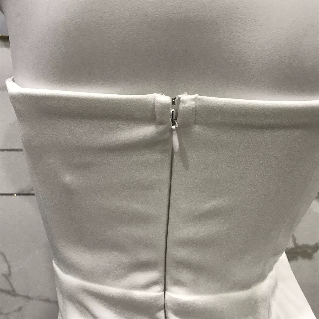 white bandeau hollow slit dress