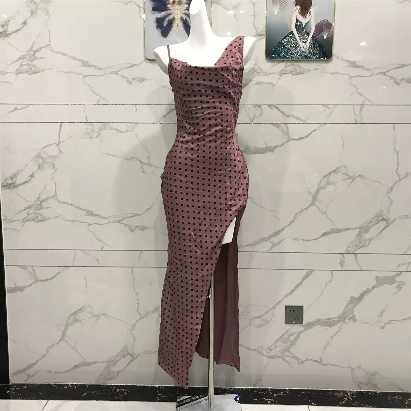 polka dot print swing collar dress