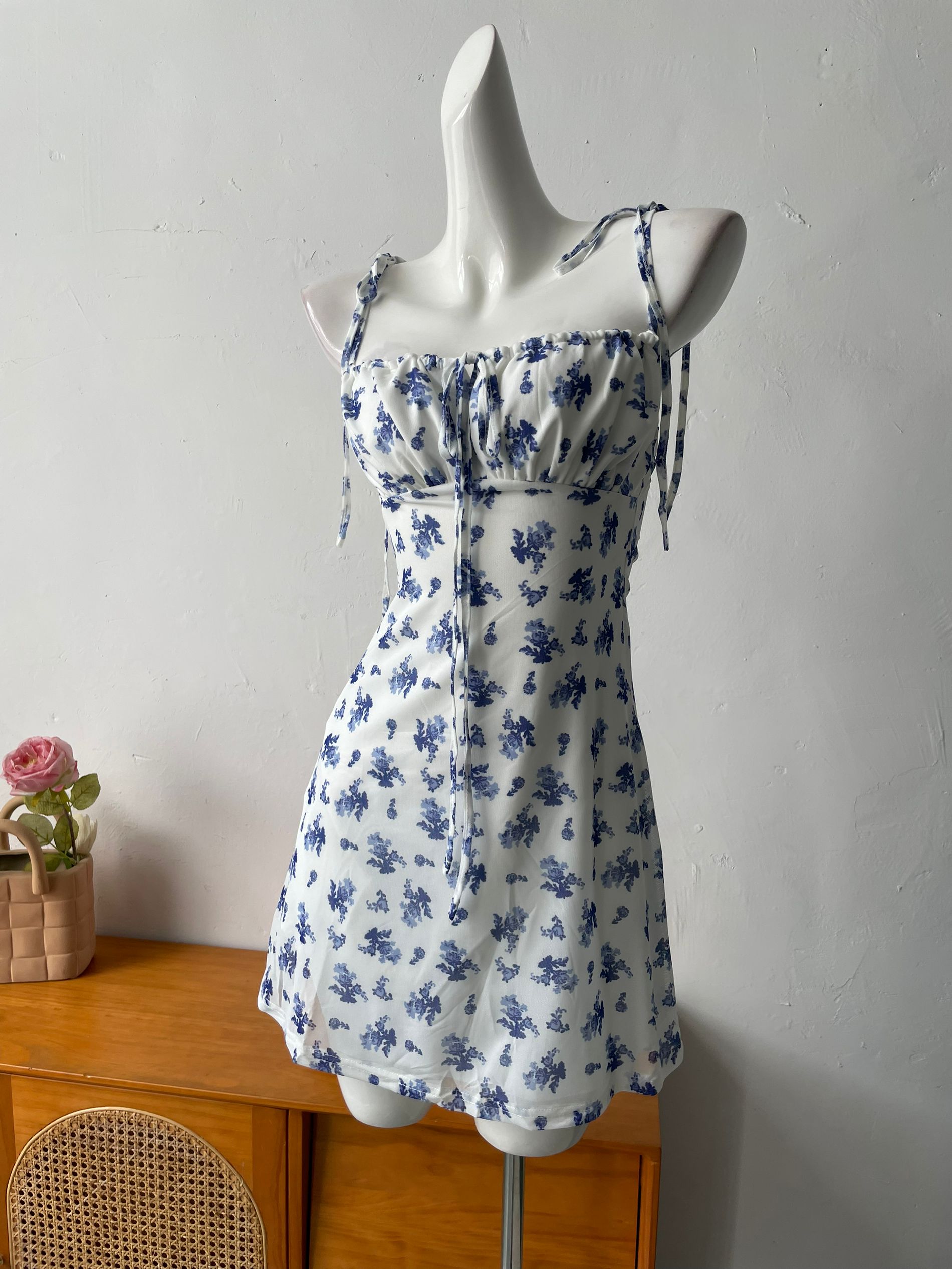blue vintage floral slip mini dress