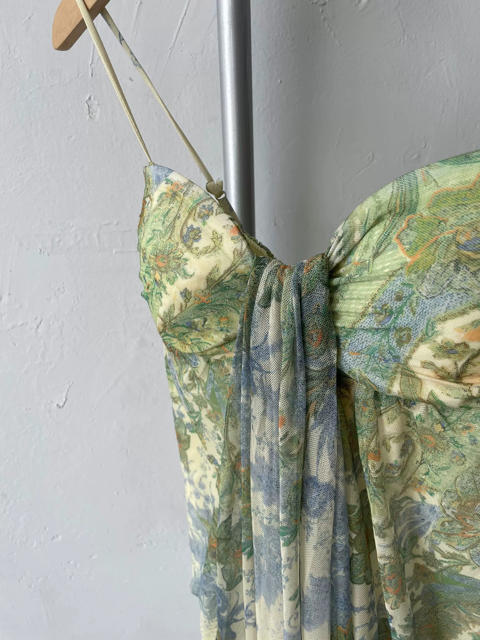 green print tie-dye slip dress