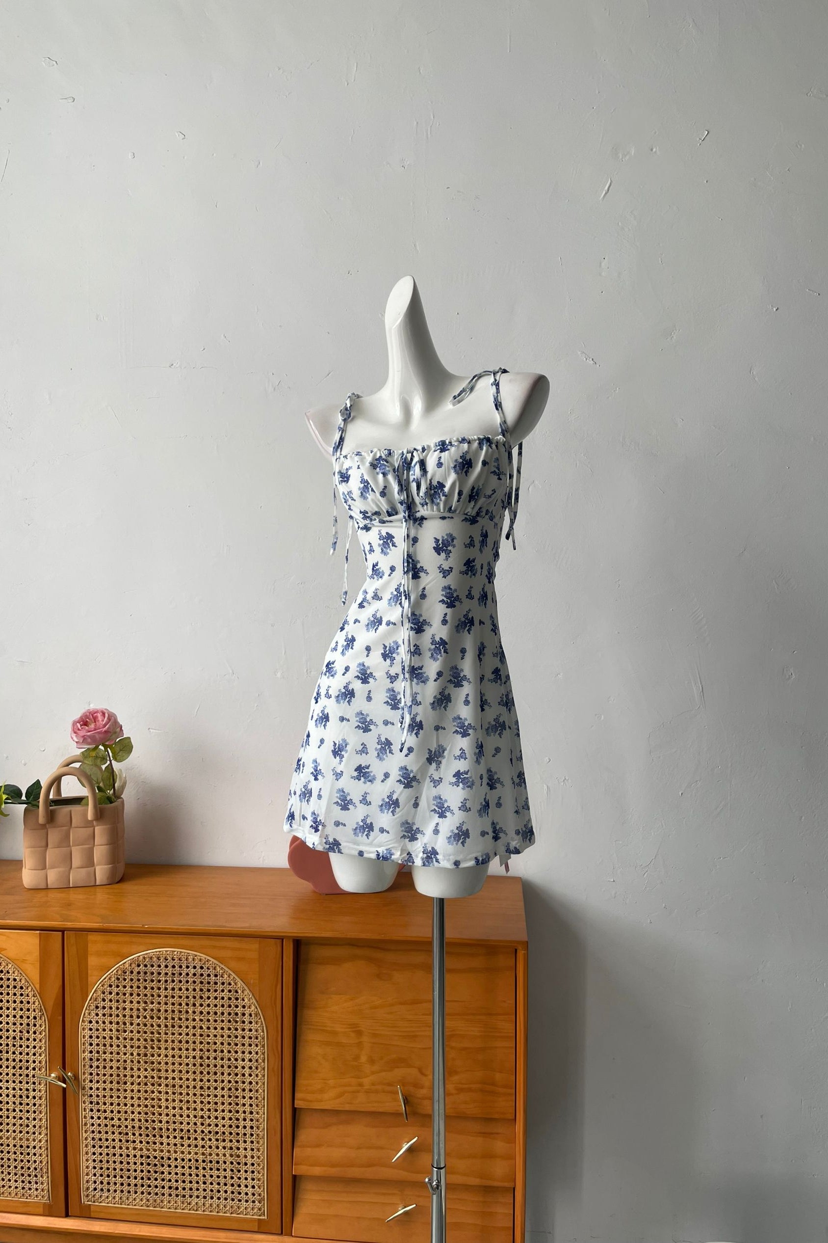 blue vintage floral slip mini dress