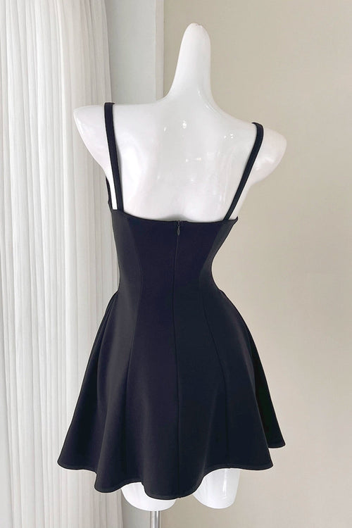 black square neck slip dress