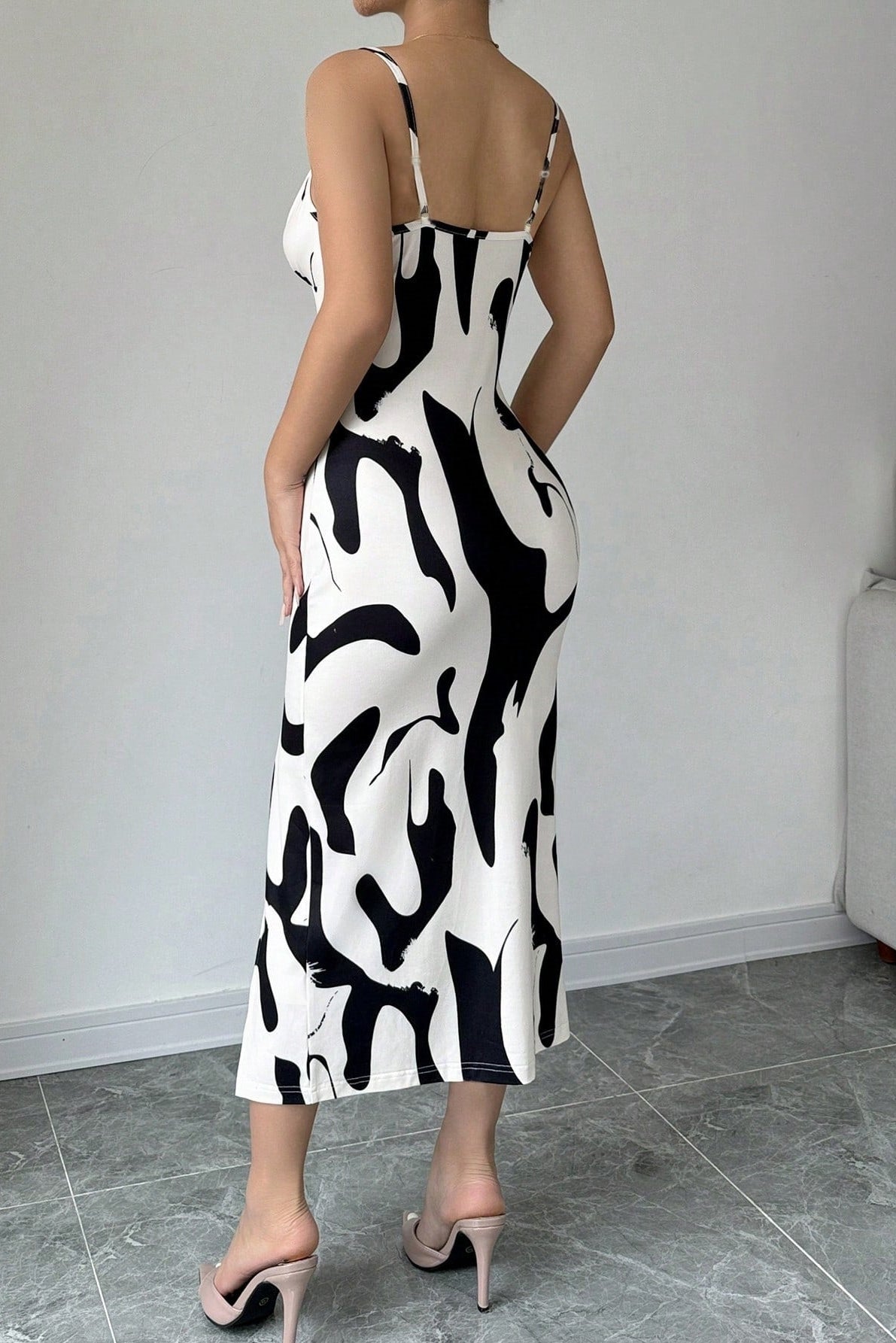 Cow print halter midi dress