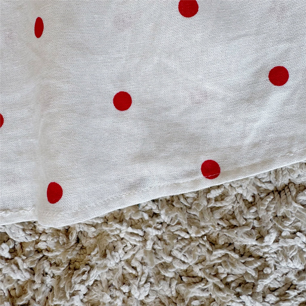 polka dot ruffle one-sided off-the-shoulder linen top