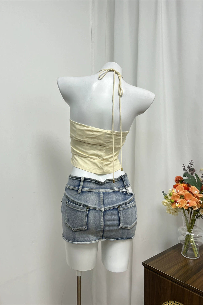 Light Yellow Hollow Halterneck Camisole