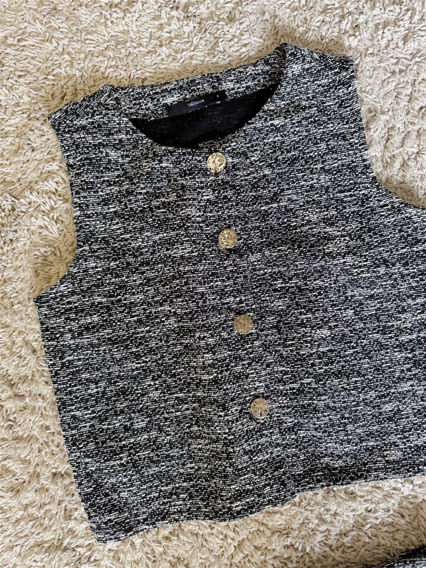 mixed silver thread fine glitter gold button vest hip-hugging skirt