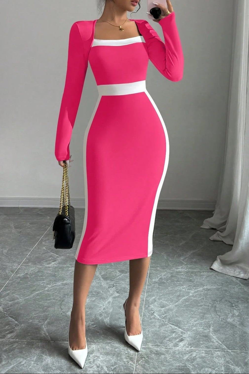 georgia pink long sleeve maxi dress