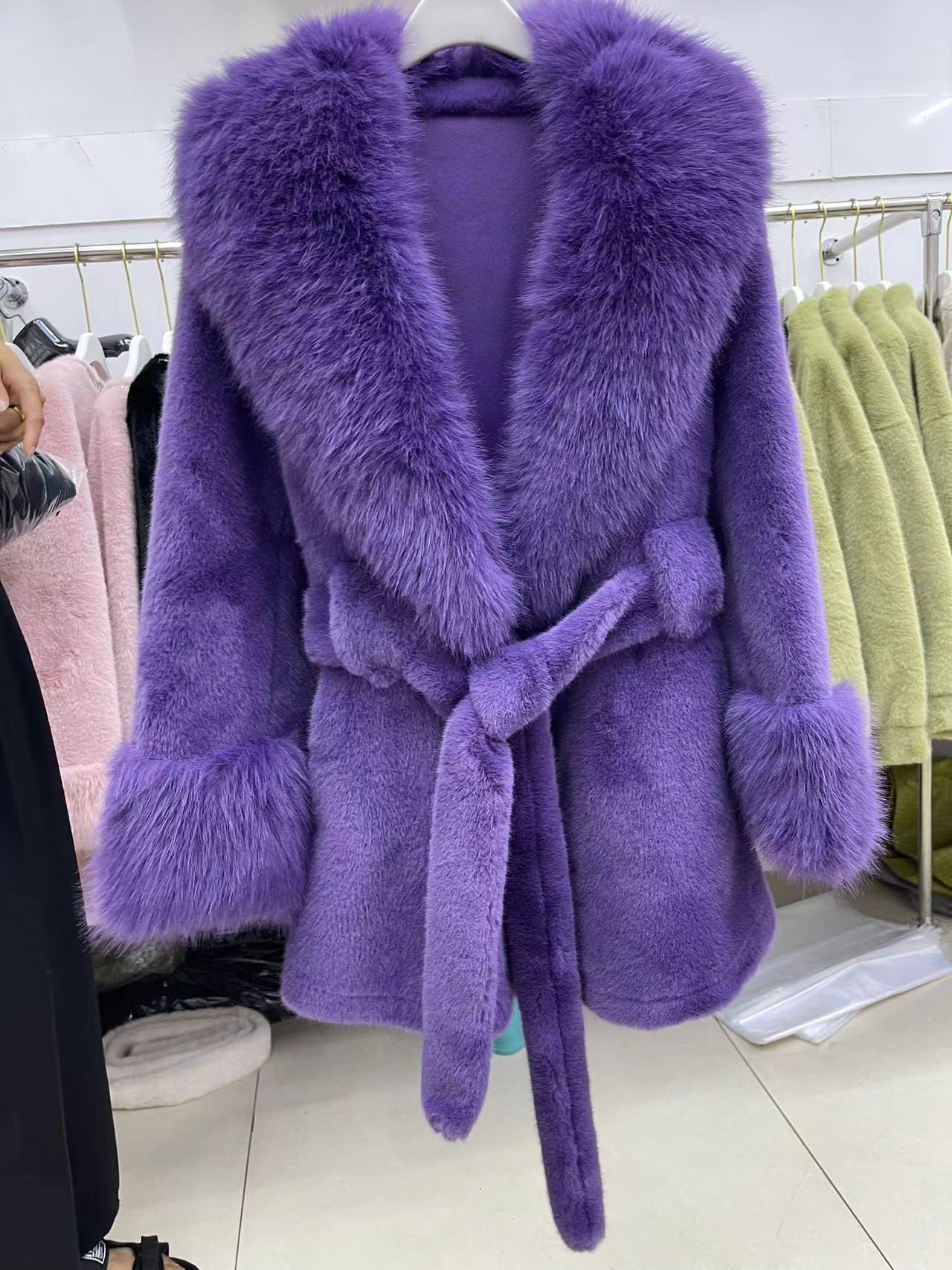 Big Fur Collar Long Mink Faux Fox Coat