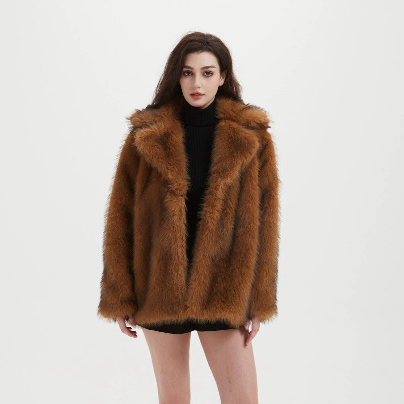 imitation fox fur coat in winter