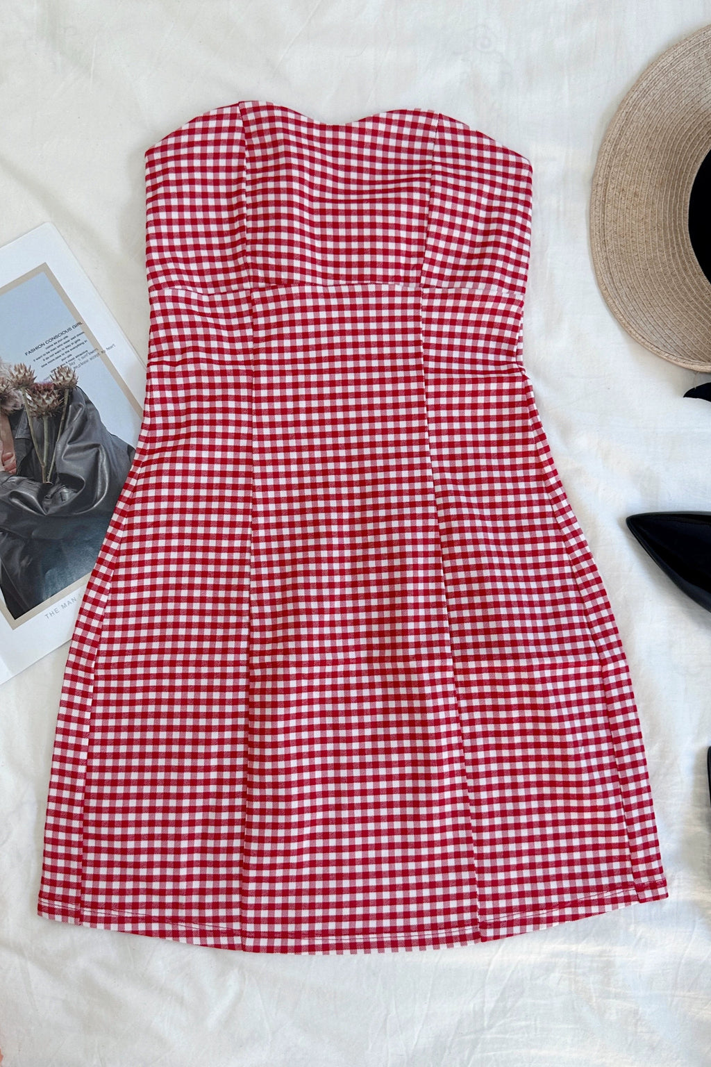 slim bandeau plaid mini dress