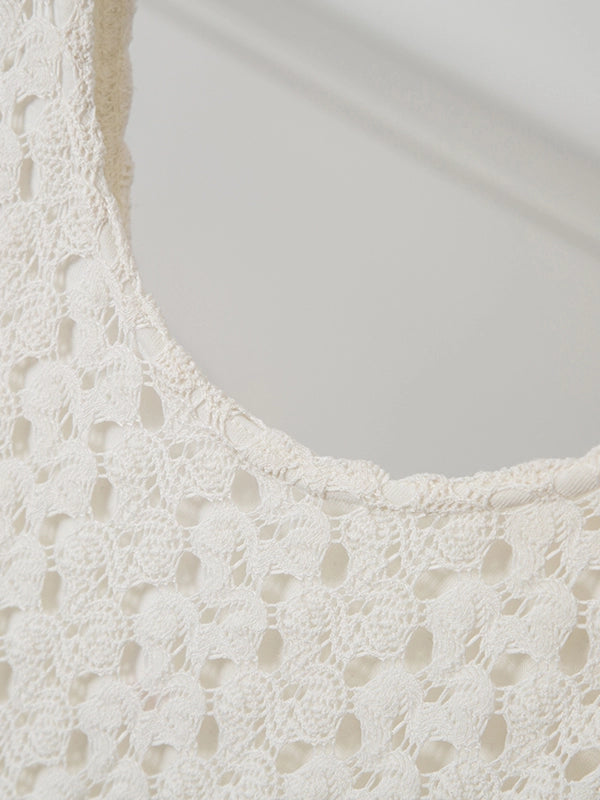 white hollow crochet camisole dress