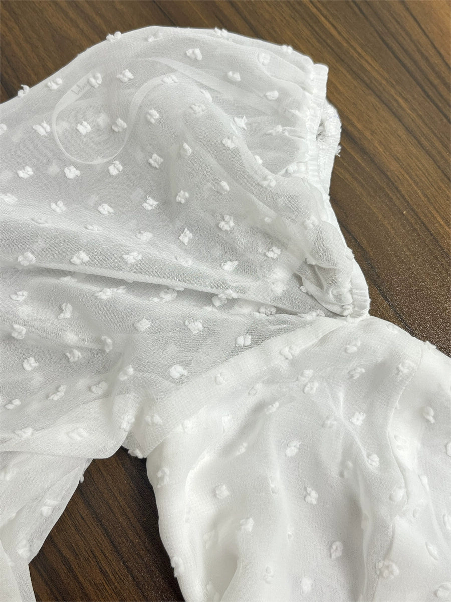 jacquard polka dot chiffon long sleeves open back dress