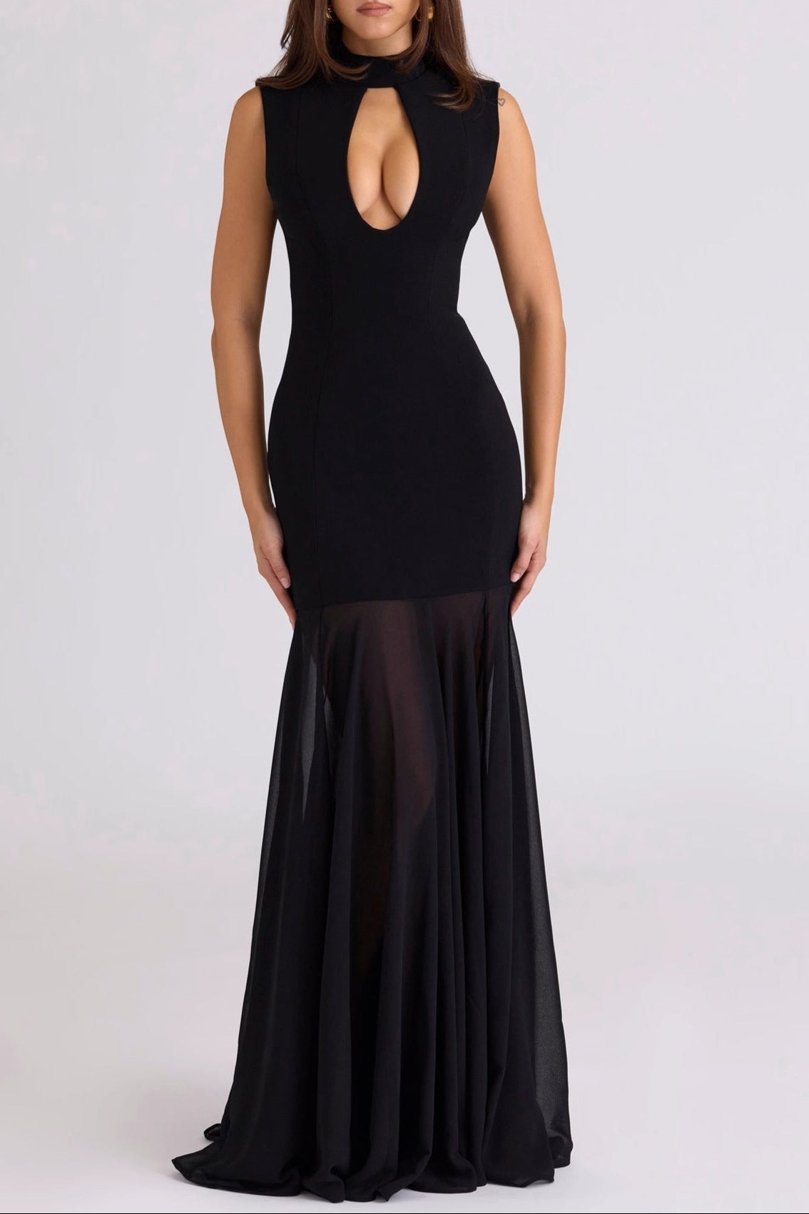 black mesh patchwork maxi dress