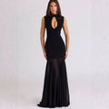 black mesh patchwork maxi dress