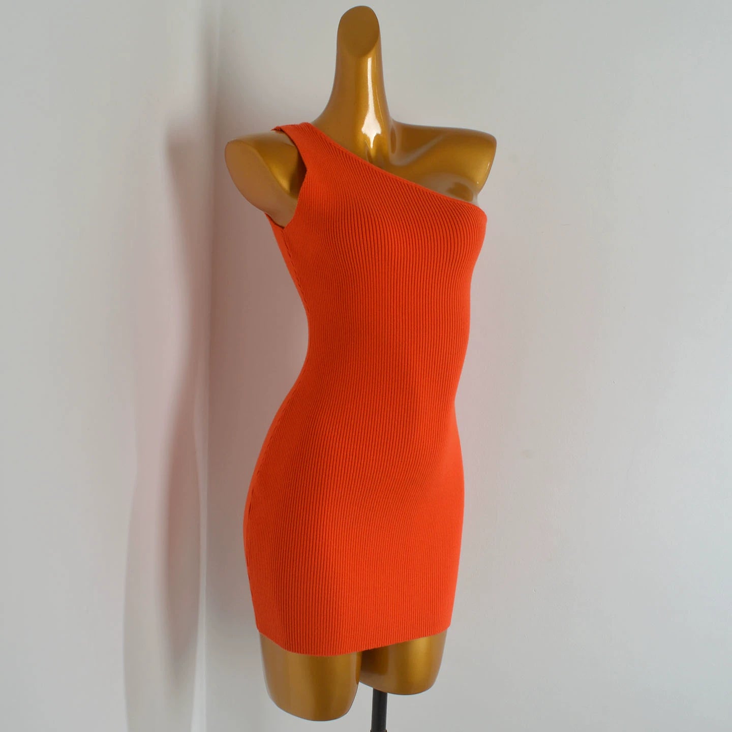 slanted collar knitted off-the-shoulder dress