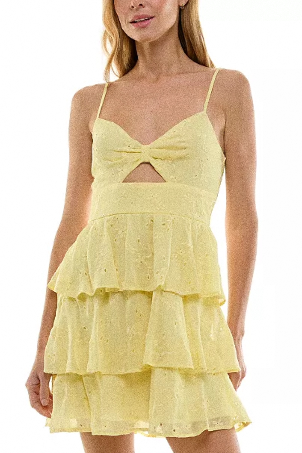 yellow floral embroidery slip mini dress