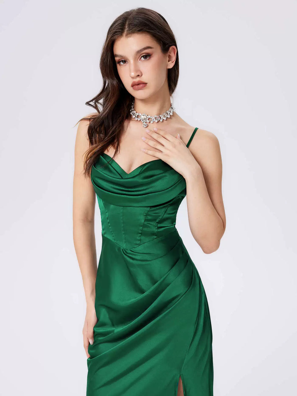 satin high slit long dress