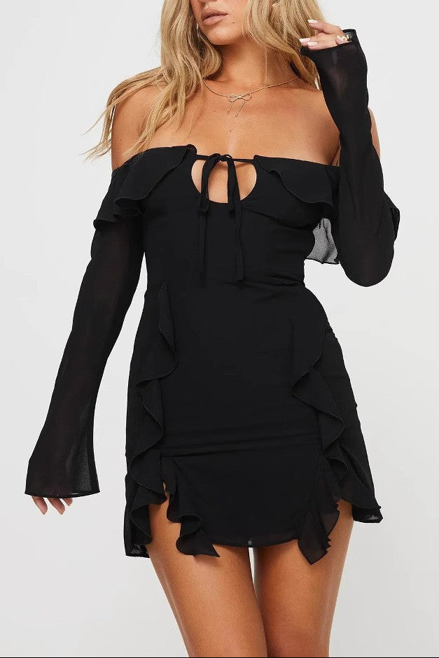 Backless ruffled mesh bodycon dress
