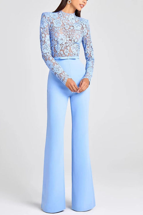 blue Lace-trimmed tassel jumpsuit
