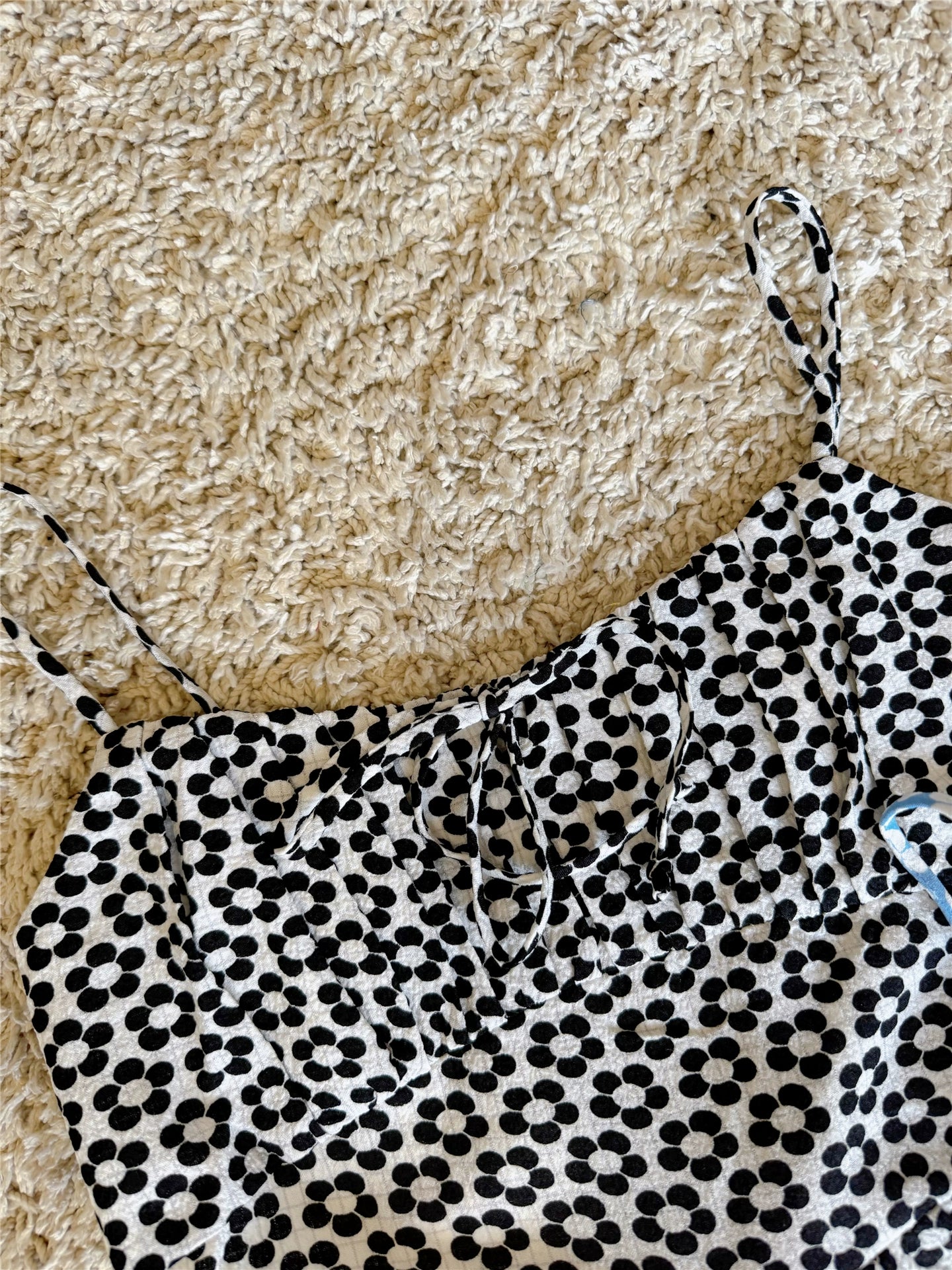 texture flower lace-up backless camisole dress