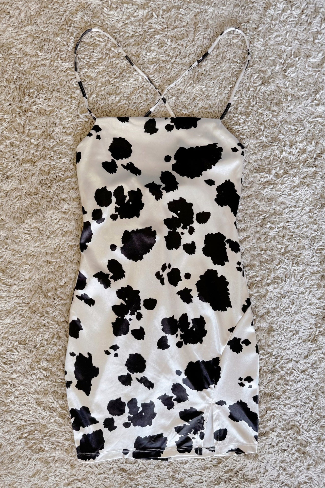 cow lace-up backless slit suspender dress