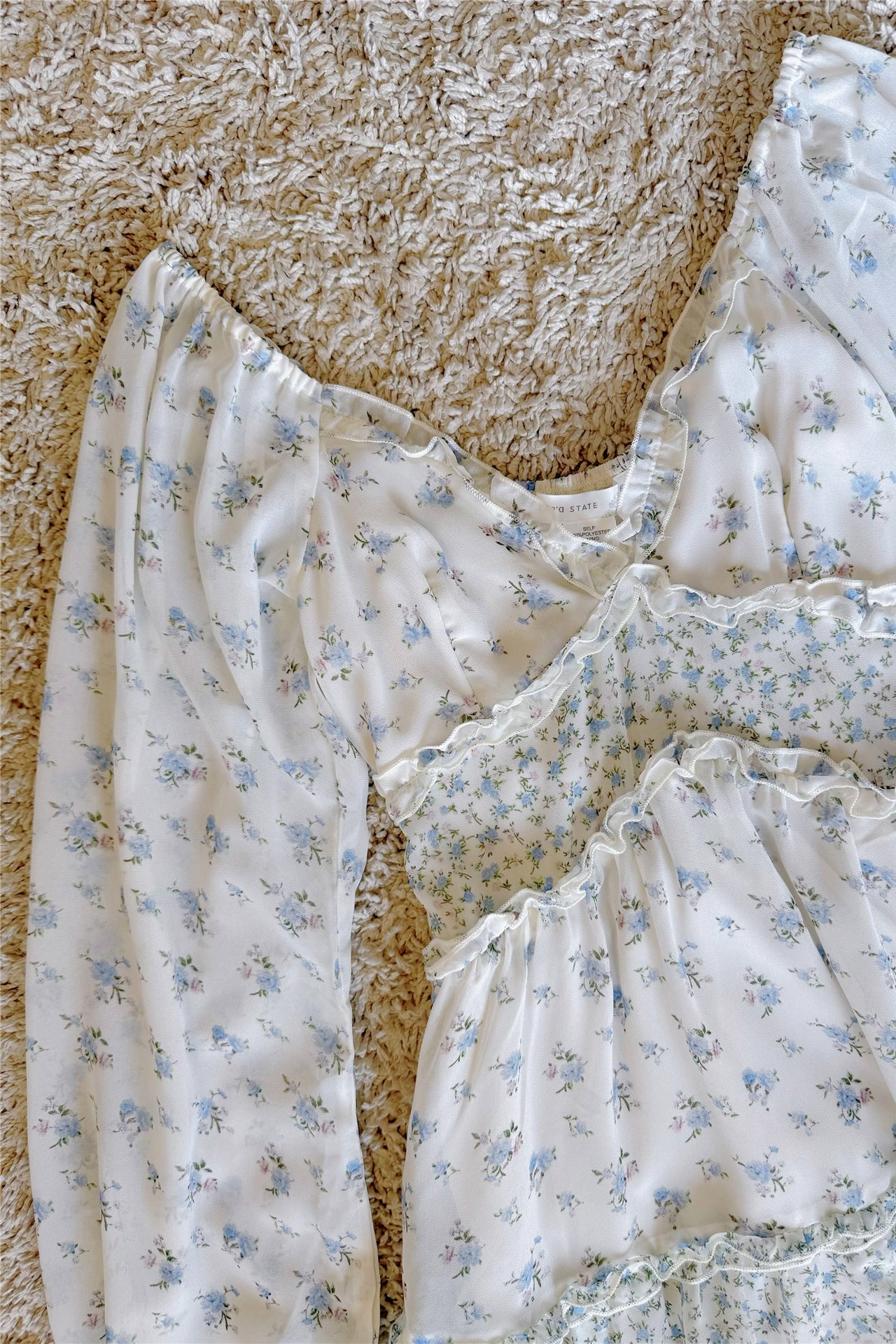 vintage floral fungus lace V-neck long sleeve dress