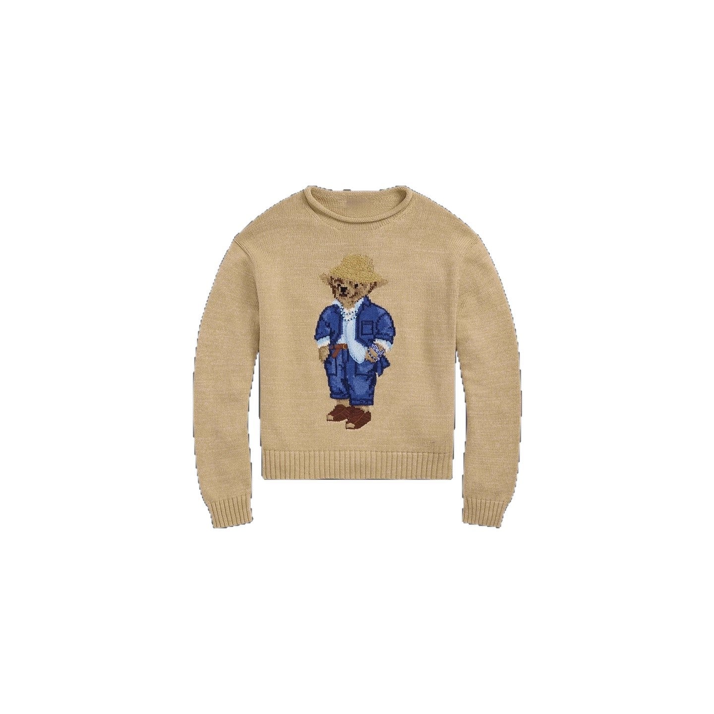 Jacquard long sleeves cartoon straw hat bear knitted sweater