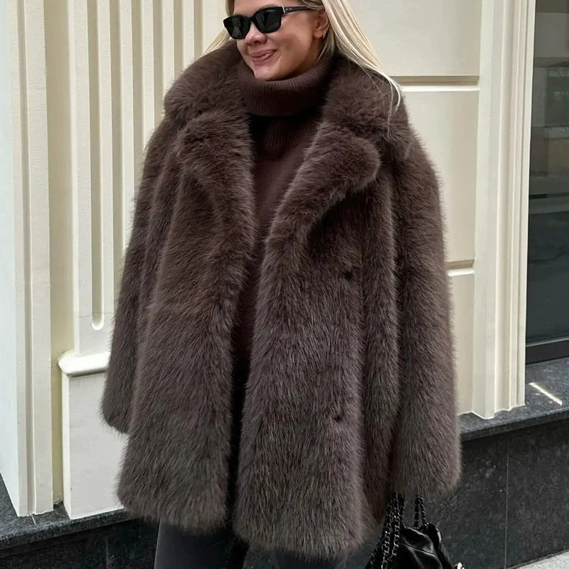 imitation fox fur coat in winter