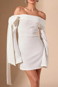 white Off-the-Shoulder Flared Sleeve Mini Dress
