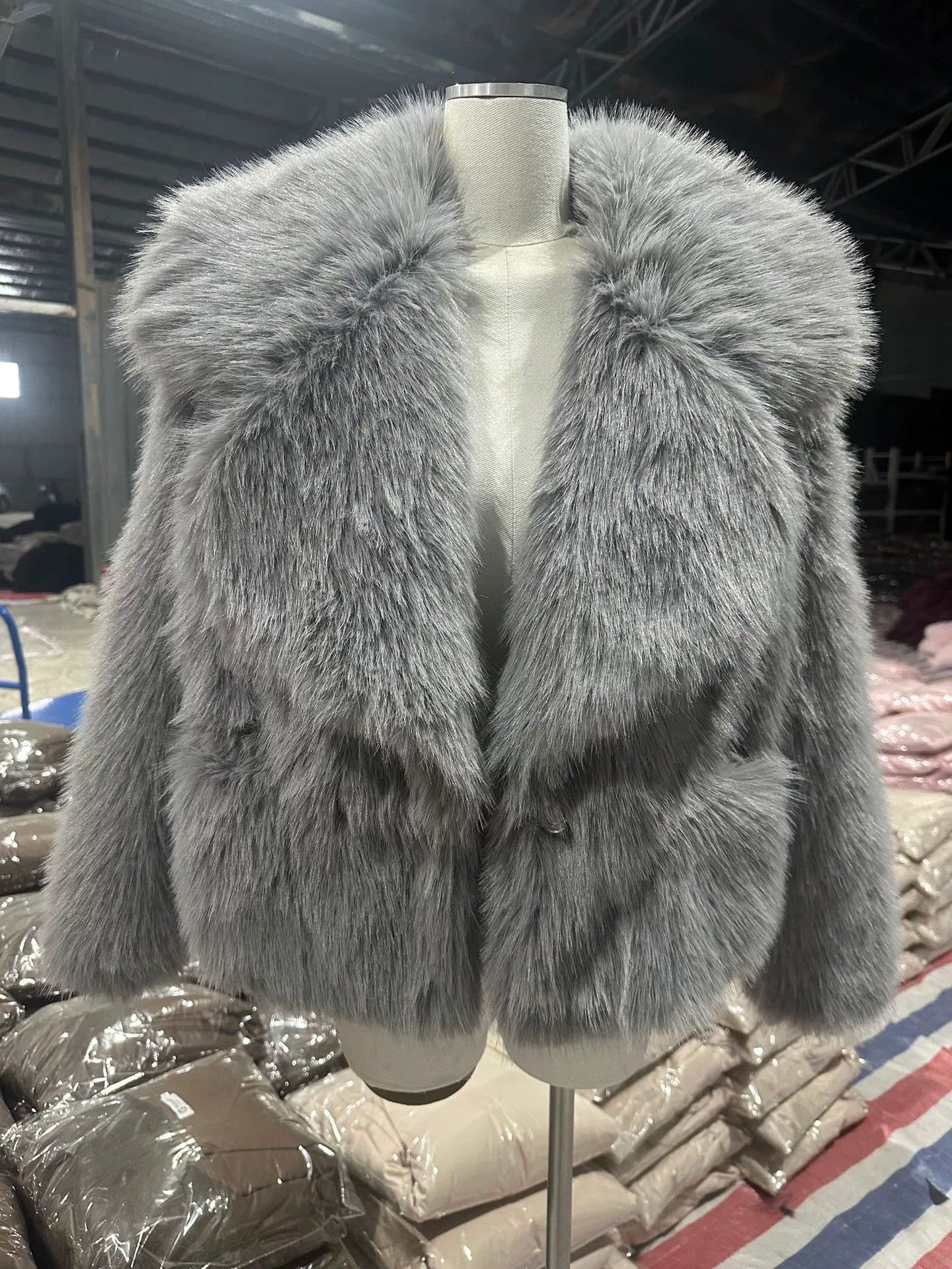 imitation fox fur short fur coat