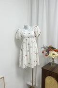 flower embroidery puff sleeve mini dress