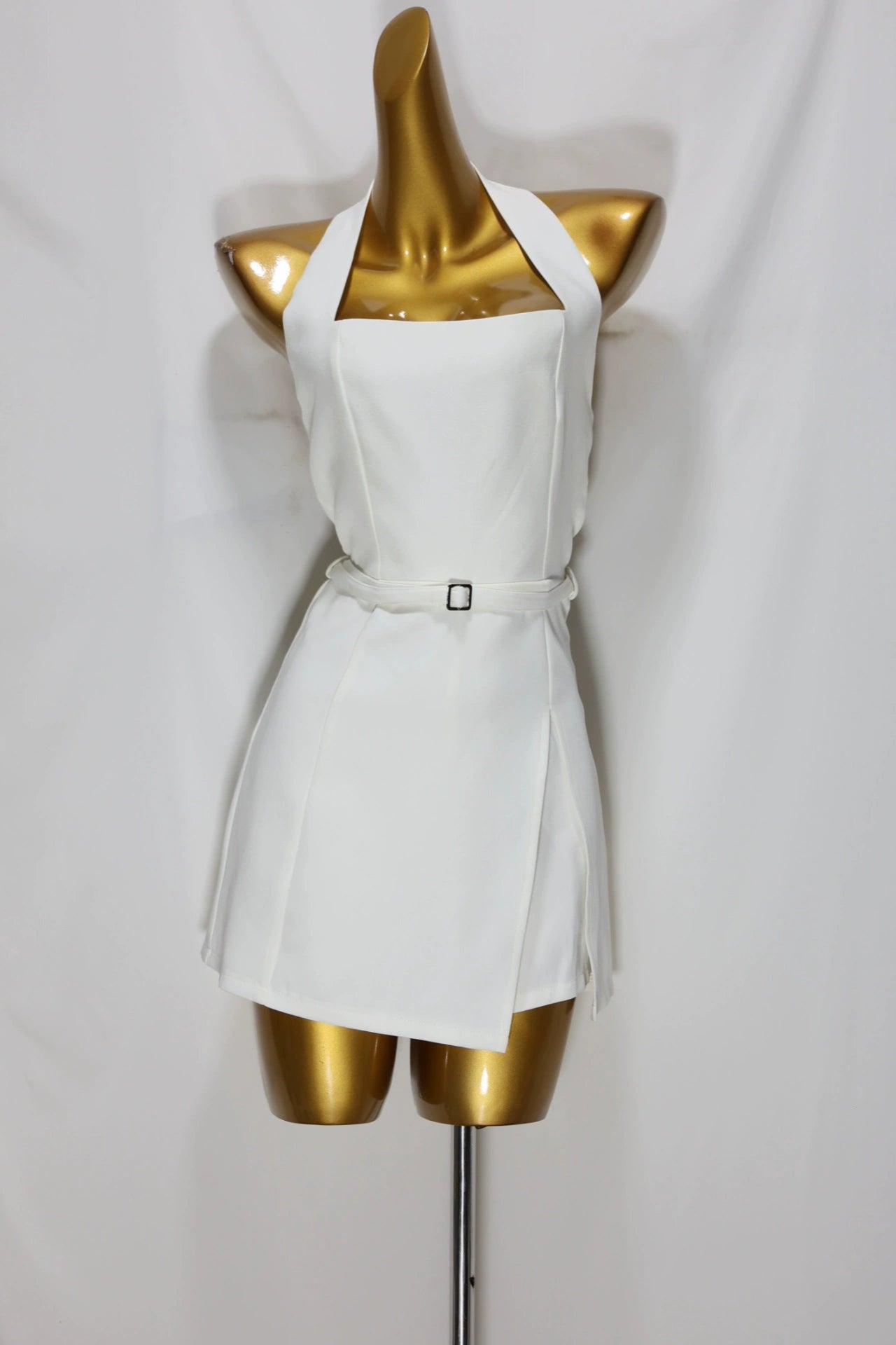 white halter neck mini dress