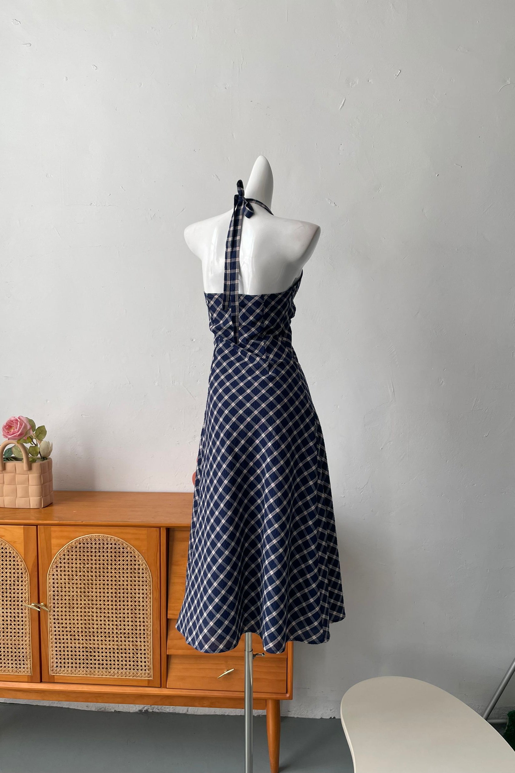 halterneck retro plaid dress
