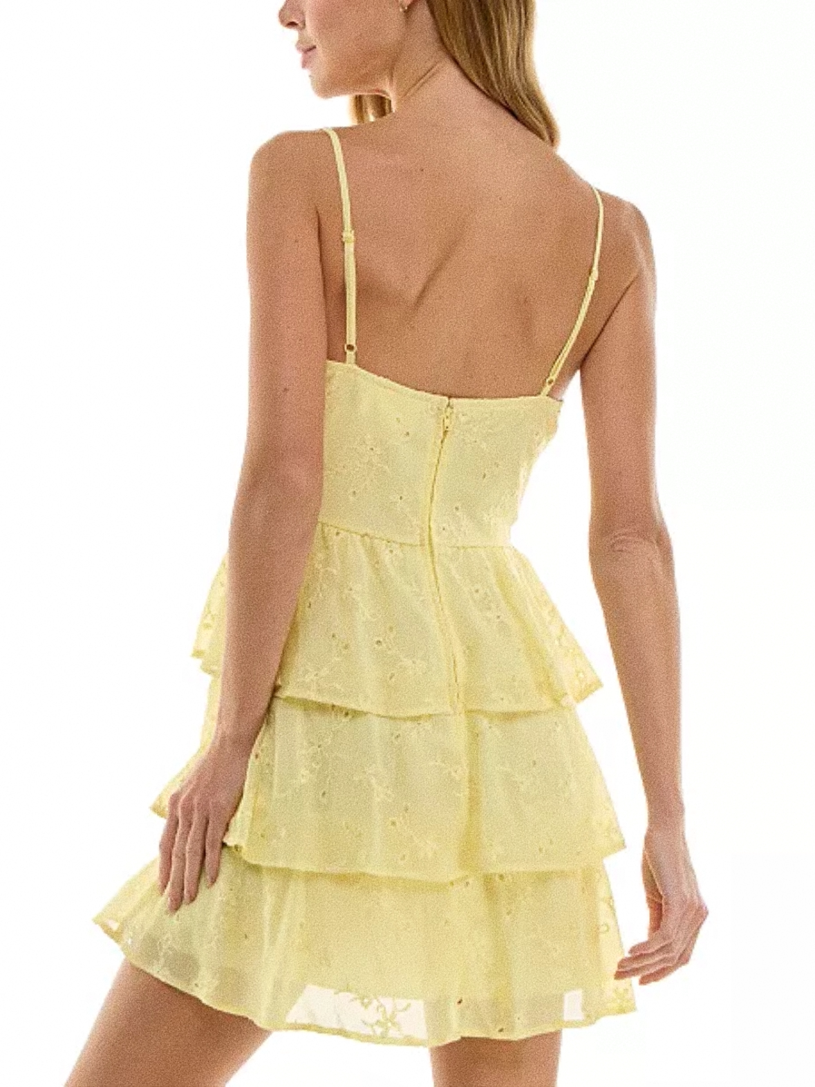 yellow floral embroidery slip mini dress